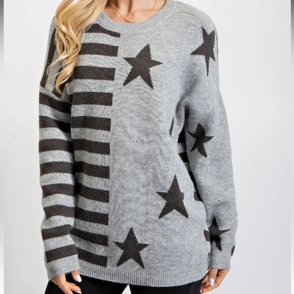 BLACK & GREY AMERICAN FLAG‎ KNIT PULLOVER SIZE M - Picture 1 of 8